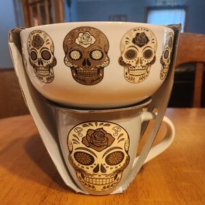 New Eaton Fine Dining - Halloween Sugar Skull Breakfast Cereal Bowl & Mug Set